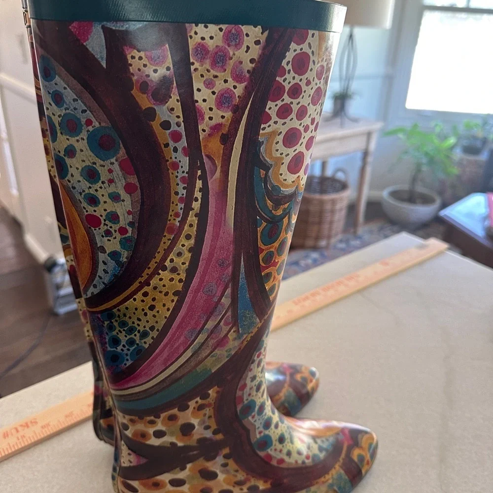Rare Jeffery Campbell Colorful Watercolor Women's Rain Boot size 7